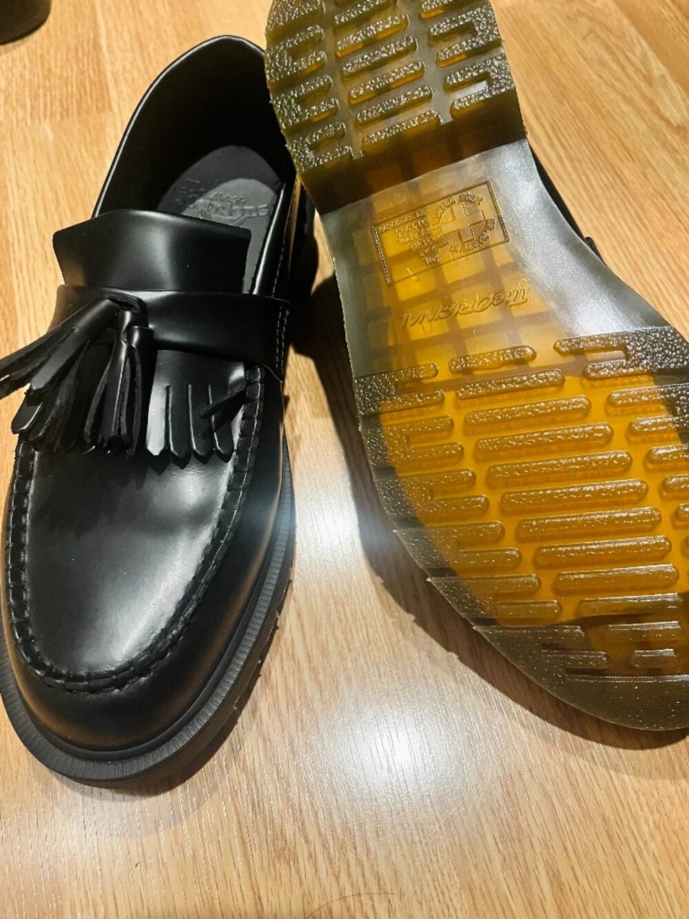 Dr. Martens Adrian Black Leather Fringe Tassel Lug Sole Platform Loafers